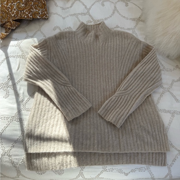 By Malene Birger Taupe Ribbed Turtleneck Sweater